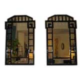 Pair of Vintage Black Lacquered Chinese Bamboo Mirrors Pair of Vintage Black Lacquered Chinese Bamboo Mirrors