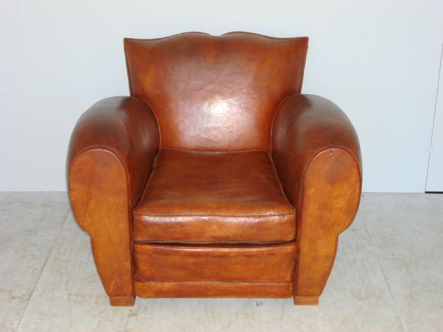 Pair of Leather Curved Arm Mustache Club Chairs 2
