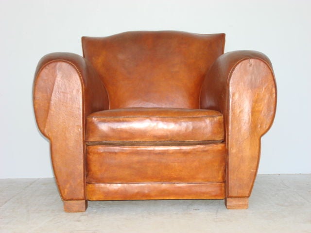 Pair of Leather Curved Arm Mustache Club Chairs 1