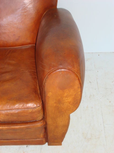 Mid-20th Century Pair of Leather Curved Arm Mustache Club Chairs