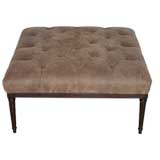 Square Tufted Leather and Iron Bench/Ottoman