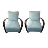 Pair of Moderne Blue Linen Chairs