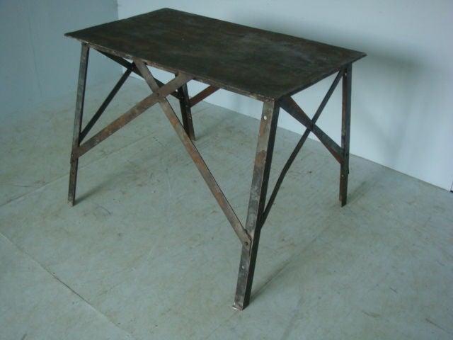 Antique Belgian Metal Side Table<br />
with Cross Base, Antwerp, Circa 1940's