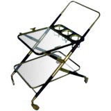 Rolling Brass and Wood Bar Cart