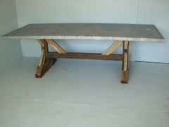 Zinc Top Rustic Natural Oak Base with Cross Stretcher