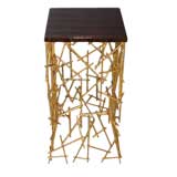 Metal Gilded Stick Motif Square Side Table