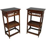 Pair of Chinese Bamboo Side Tables with Fretwork Apron
