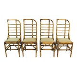 Set of Four Vintage Rattan and Bamboo Side Chairs
