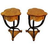 Pair of Burl Wood Tripod Side Tables