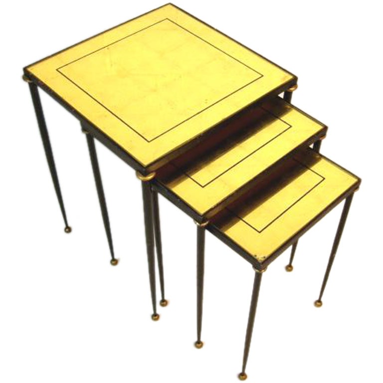 Vintage French Gold Eglomise Nesting Tables For Sale