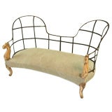 Antique Iron Cage Back Sette with Wood Legs