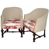 Pair of Toile Barrel Carved Chairs