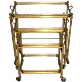 Set of Three Brass Nesting Tables with Removable Tray Tops