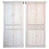Antique Pair of Blue-Gray Painted French Cabinets
