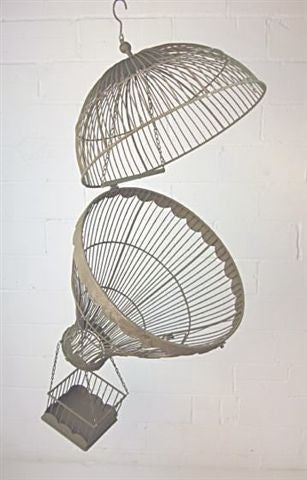 Fanciful Antique Gray-Painted Wire Hot Air Balloon Model with Bottom Basket,<br />
French, Circa 1900