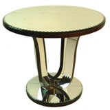 Round Scalloped Mirrored Top Side Table