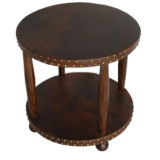 Vintage Round Leather 2 Tier French Side Table with Nail Heads