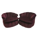 Pair of 1940 Plum Velvet Curved Channel Back Club Chairs