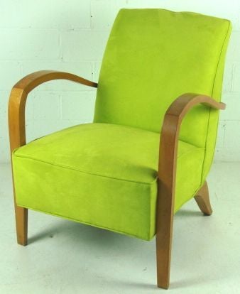 Pair of Antique French Moderne Side Chairs with Wood Arms,<br />
Circa 1950<br />
Seat Height-15.5