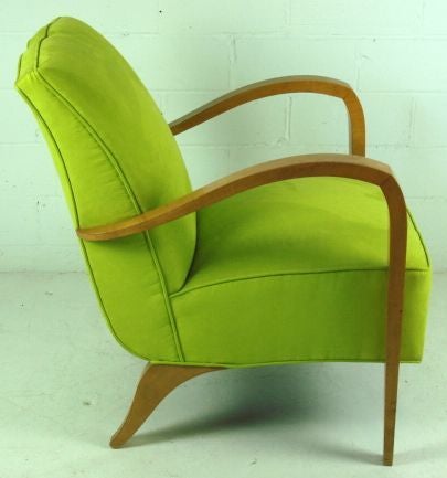 Mid-20th Century French Moderne Chartreuse Ultra Suede Side Chairs