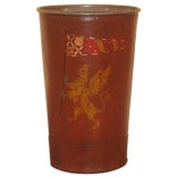 English Leather Bin with Decorative Painted Crest