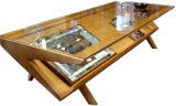 Brown Saltman Mid Century Glass Topped Coffee Table with Rack