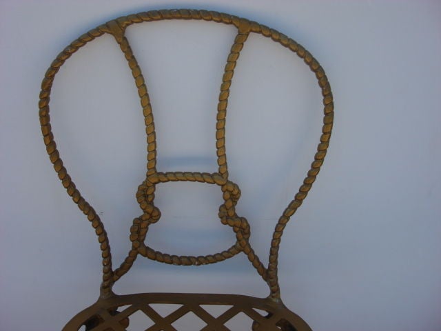 Italian Pair of Faux Rope Metal Chair with Cross Hatch Seat For Sale