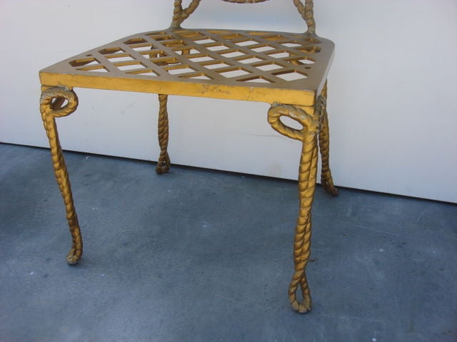 Pair of Faux Rope Metal Chair with Cross Hatch Seat In Excellent Condition For Sale In New York, NY