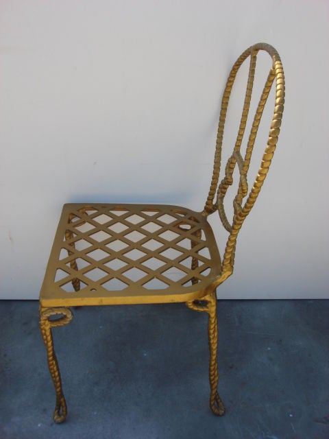 Pair of Faux Rope Metal Chair with Cross Hatch Seat For Sale 1
