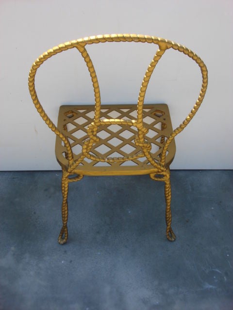 Pair of Faux Rope Metal Chair with Cross Hatch Seat For Sale 3