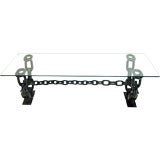 Vintage Iron Chain Link Coffee Table with Glass Top