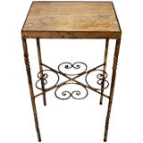 Travertine Marble Top Side Table with Metal Scroll Base