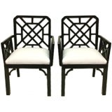 Pairn of Vintage Chippendale Style Black Armchairs