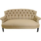 Napoleon III Tufted Linen Settee