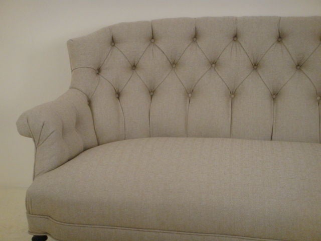 Napoleon III Tufted Linen Settee