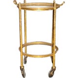 Round Glass and Brass Side Table with Removable Tray Top