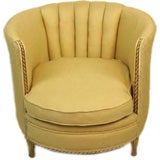 Vintage Channel Back Tub Chair with Carved Wood Frame