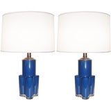 Pair of Orrefors Blue and Clear Glass Lamps