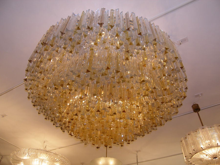 Italian Three-Tiered Amber and Clear Glass Chandelier For Sale