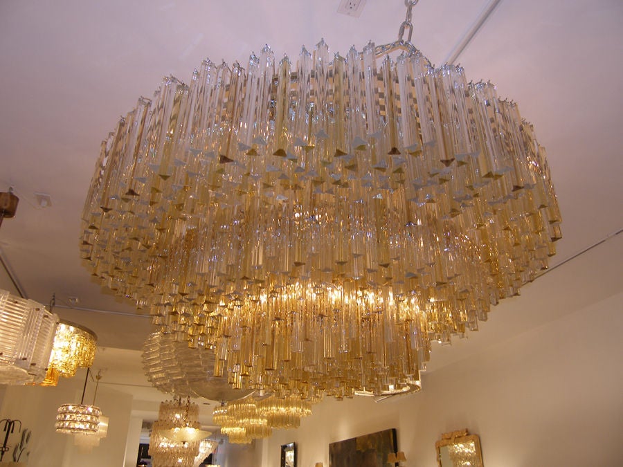 Three-Tiered Amber and Clear Glass Chandelier In Excellent Condition For Sale In New York, NY