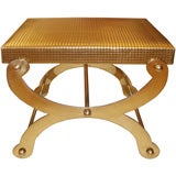 Brass Vanity Stool Upholstered in Gold Metallic Leather