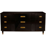 Retro John Widdicomb Ebonzied Walnut and Brass Dresser