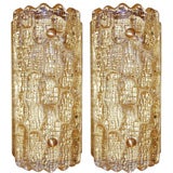 Pair of Carl Fagerlund for Orrefors Amber Glass Sconces