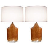 Pair of Goatskin and Lucite Lamps