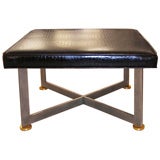 Steel and Brass Bench with Alligator Upholstery