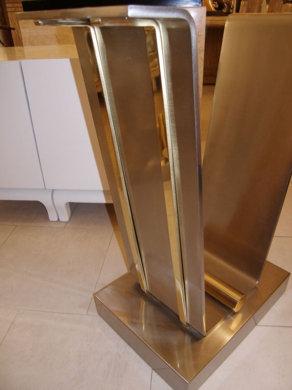 Pair of Karl Springer Steel and Brass Dining Table Bases