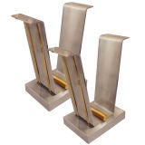 Pair of Karl Springer Steel and Brass Dining Table Bases