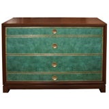 Tommi Parzinger Green Leather Front Mahogany Dresser