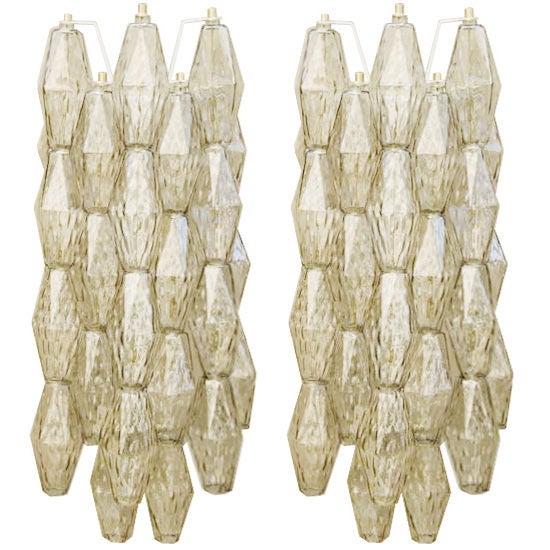 Pair of Venini Polyhedral Smoky Gray Glass Sconces For Sale