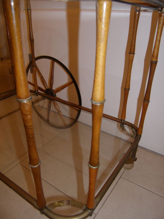 Italian Walnut and Brass Bamboo Bar Cart.

Circa, 1950's